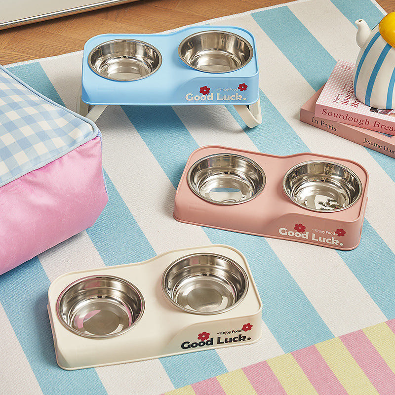 Foldable Stainless Steel Dual Bowl for Dogs and Cats