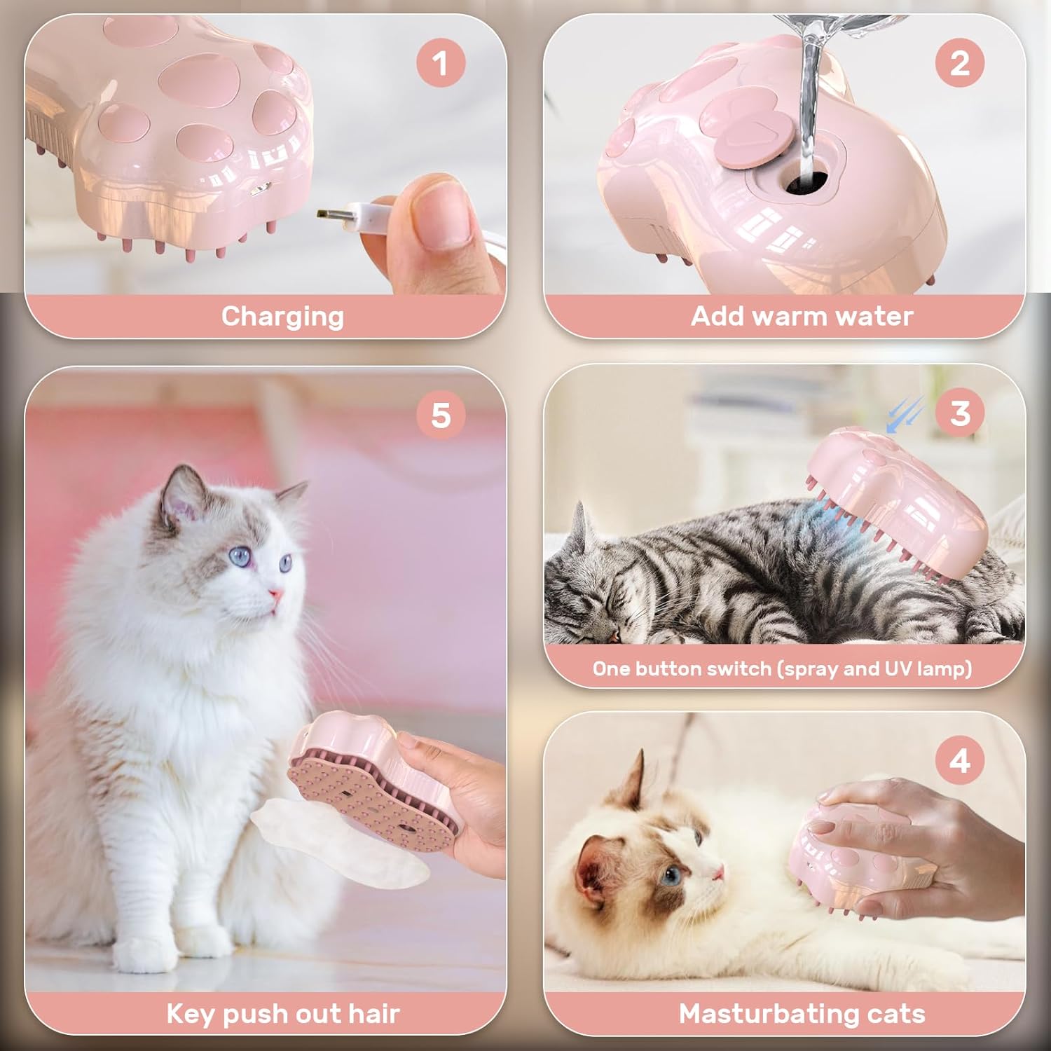 Self-Cleaning Cat Steam Brush