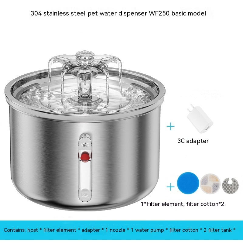 Pet Automatic Water Dispenser Stainless Steel Smart Small Flower FountainPet Automatic Water Dispenser Stainless Steel Fountain