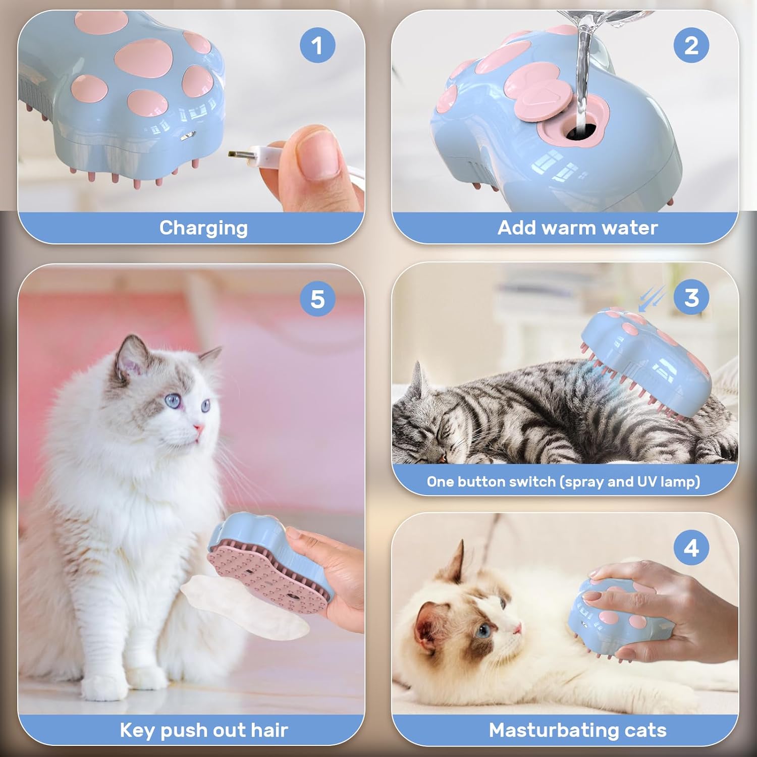 Self-Cleaning Cat Steam Brush